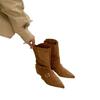 Retro Suede Belt Buckle Short Boots Women's Autumn and Winter Thin Temperament Versatile Western Boots Black Fashion