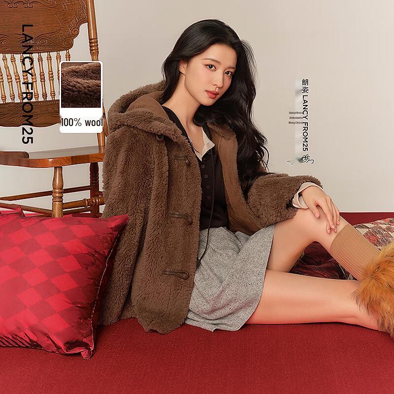 

LANCY Wang Churan Wool Blend Hooded Faux Fur Coat 2XL
