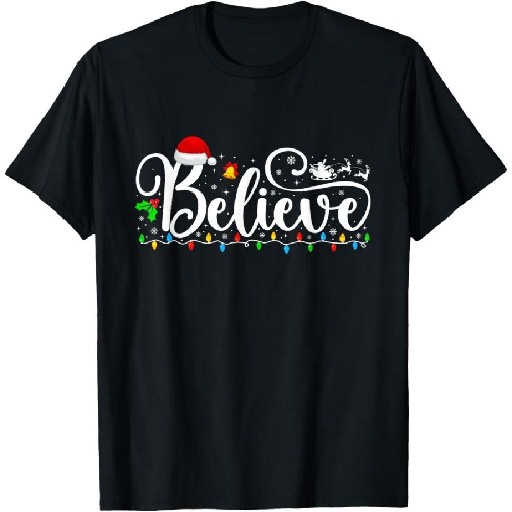 

Christmas Believe Lights Santa Claus Xmas Men Women Kids T-Shirt XXXXXL чёрный