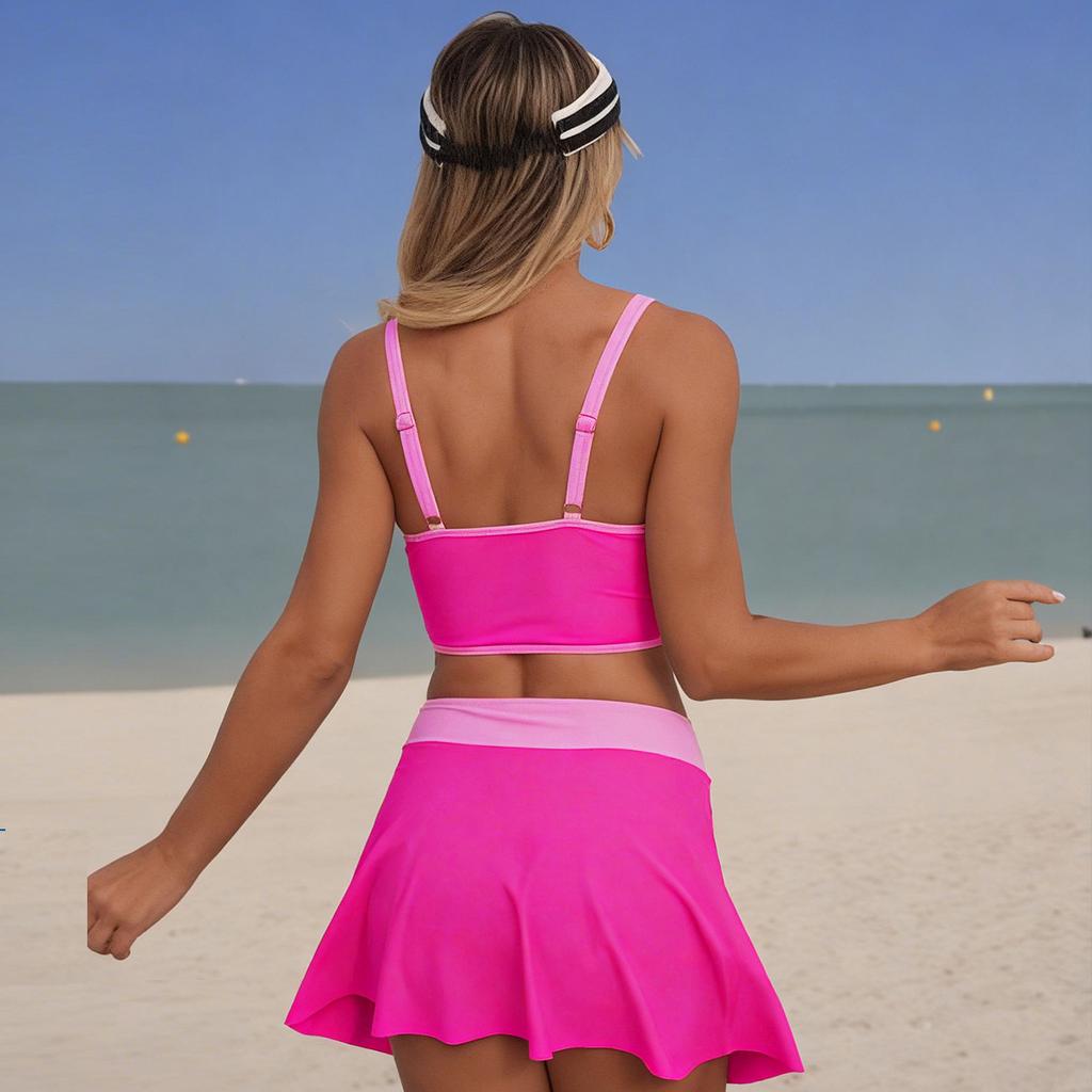 New European & American Style Two-Piece Swimsuit — Women's Solid-Color Drawstring Athletic Bikini 0799