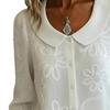 Women Shirt Loose Fit Doll Collar Long Sleeve Buttons Placket Shirt Tops Embroidery Flower Jacquard Pattern Loose Fit Shirt