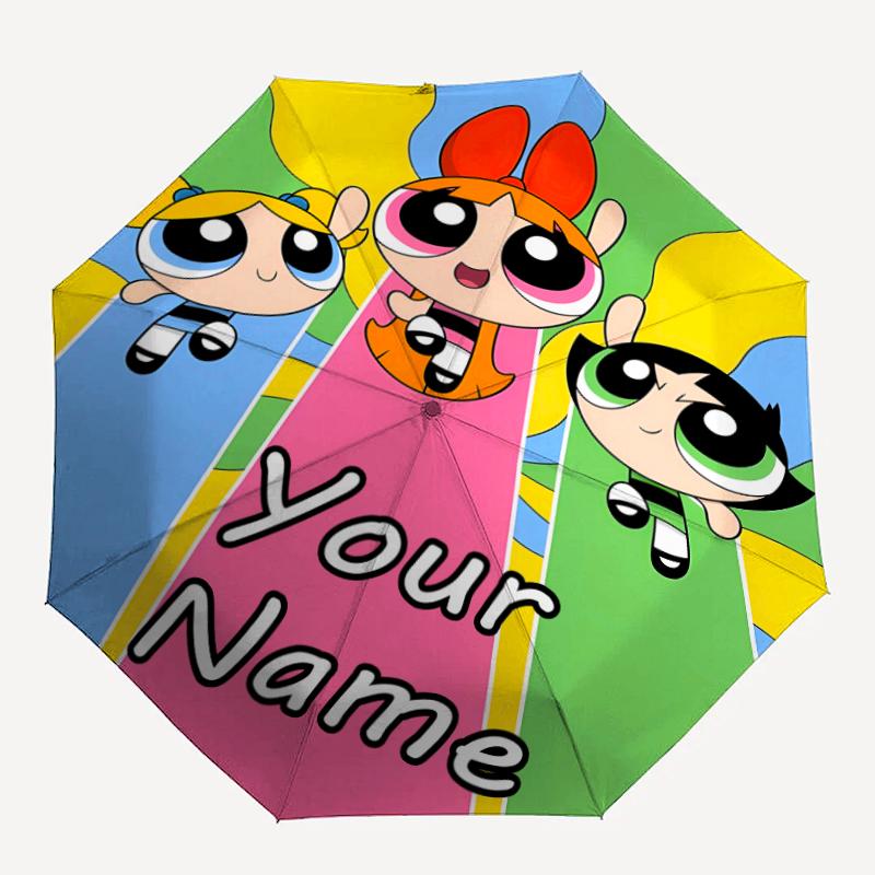 Personalized Name The Powerpuff Girls Print Umbrella - Automatic Open/Close, Eight-Rib Durable Frame, Automatic Folding Umbrella
