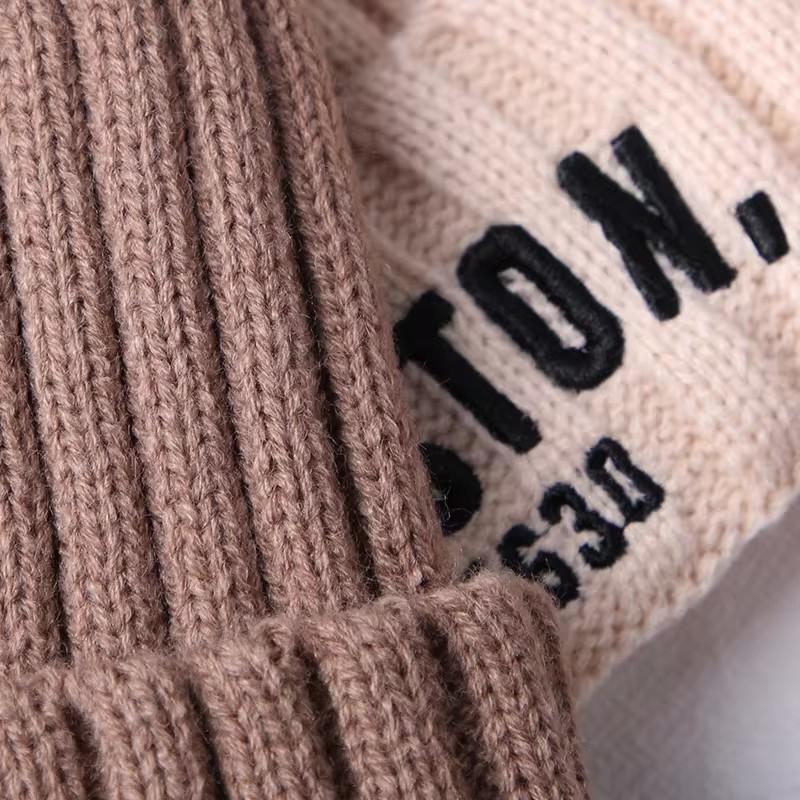 Solid Color Letter Baby Beanie Cap Winter Warm Knit Hat for Girls Boys Vintage Embroidered BOSTON Toddler Kids Crochet Bonnet