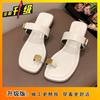 2025 new summer popular word with toe simple sandals women fashion wear versatile medium heel cool slippers women