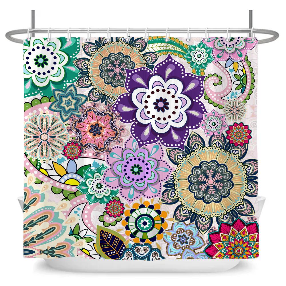 

Мандала Богемный стиль Занавеска для душа, узор Датура Водонепроницаемая Полиэстеровая ткань Занавеска для ванны, Арт Бохо Занавески для ванной W90xH180cm