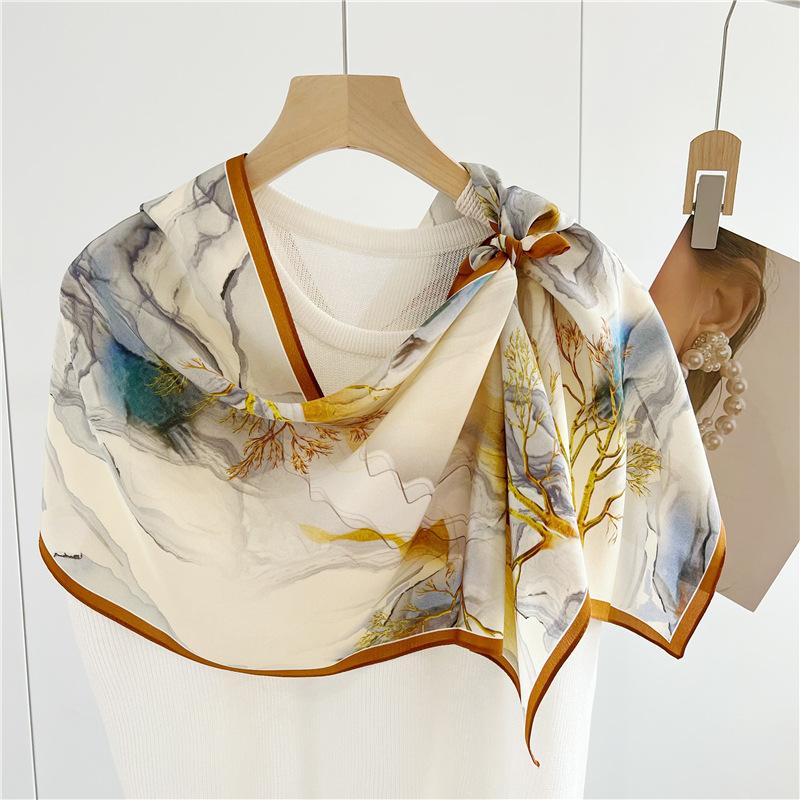 Double-side 100% Real Silk Scarf for Women Spring and Summer Mulberry Silk Ribbon Scarf All-match Small Long Neckerchief Shawl