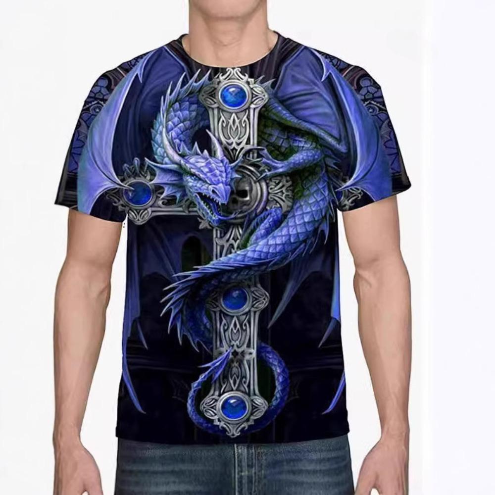 Animal Series 3D Digital Printed Men's Fashion Trend Round Neck Short Sleeved T-shirt