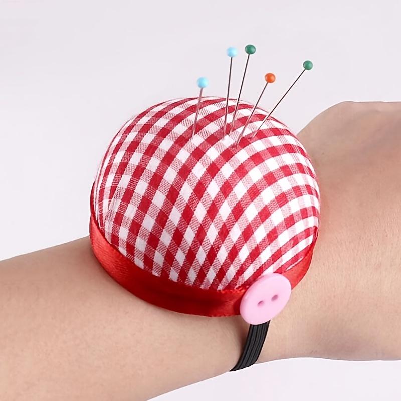1pc Cute Pincushion Plaid Pattern Wrist Pad For Sewing Wrist Wearable Sewing Pin Cushions Quilting Pins Holder Sewing Supplies
