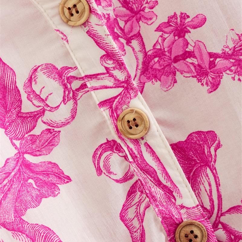 Fashion Pink Print Women'S Dress Elegant Three Quarter Sleeve Lace-Up Dresses Casual New Pleated Mini Dresses Streetwear