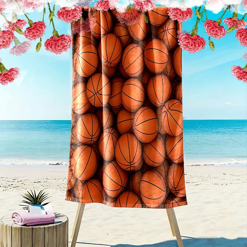 Basketball Print Beach Towel, Large Soft Quick Dry Towel for Beach Camping Swimming