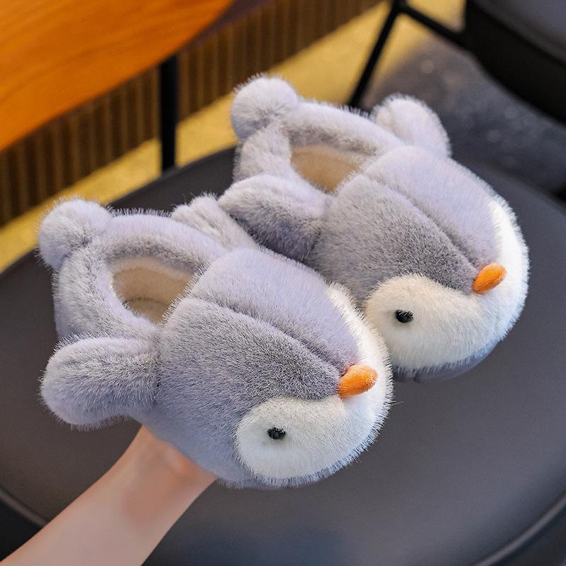 Pinguïn Pluche Furry Pantoffels voor Kinderen - Warme, Zachte, Gesloten Hiel Katoenen Schoenen voor Jongens en Meisjes