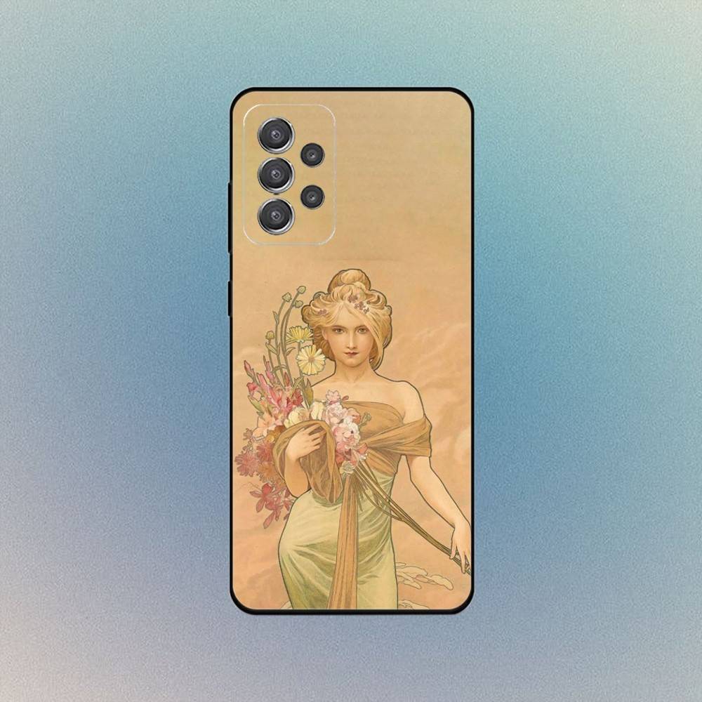 Vintage A-Alphonse Mucha Phone Case For Samsung S25,S24,S21,S22,S23,S30,Ultra,S20 Black Soft Case