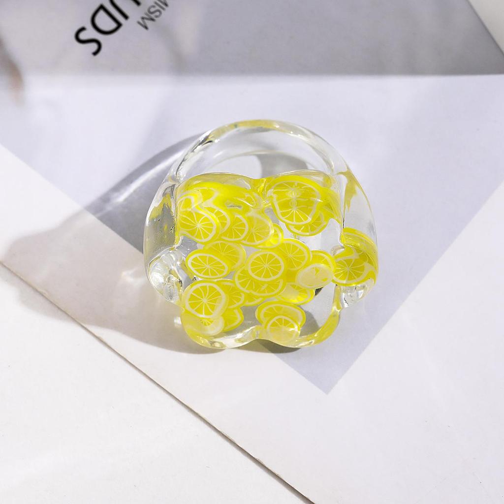 Harzring, transparenter Fruchtring, modischer handgefertigter Ring, niedlicher Damen-Design-Stil-Ring