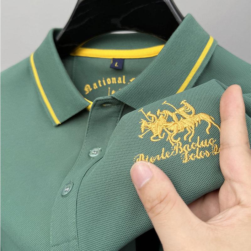 Polo da Uomo di Qualità di Marca di Lusso Autunno Squisito Ricamo Cavallo Manica Lunga Moda Risvolto T-Shirt Business Casual Abbigliamento Uomo