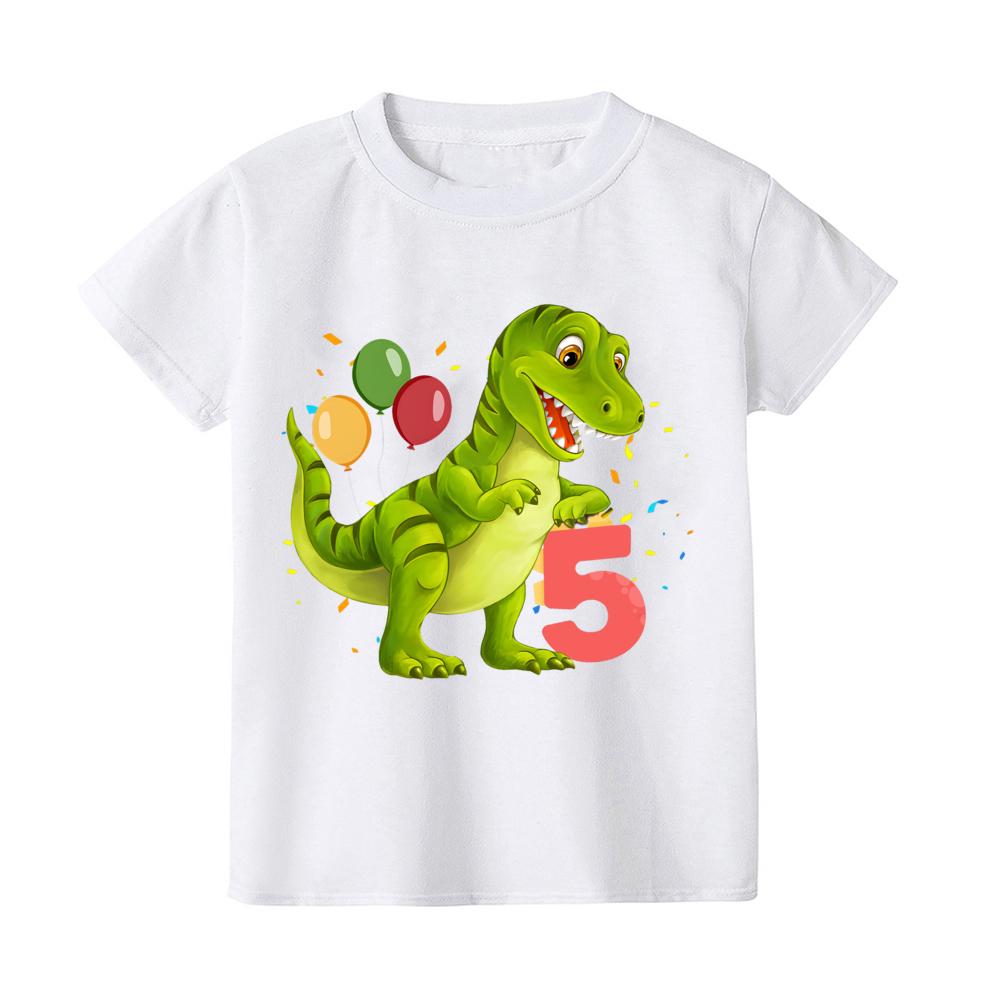T-rex Dinosaur Birthday T-Shirt ANY AGE White Top Dino Trex Party Tops Cute Dino Boy Girls Birthday Shirts Outfit