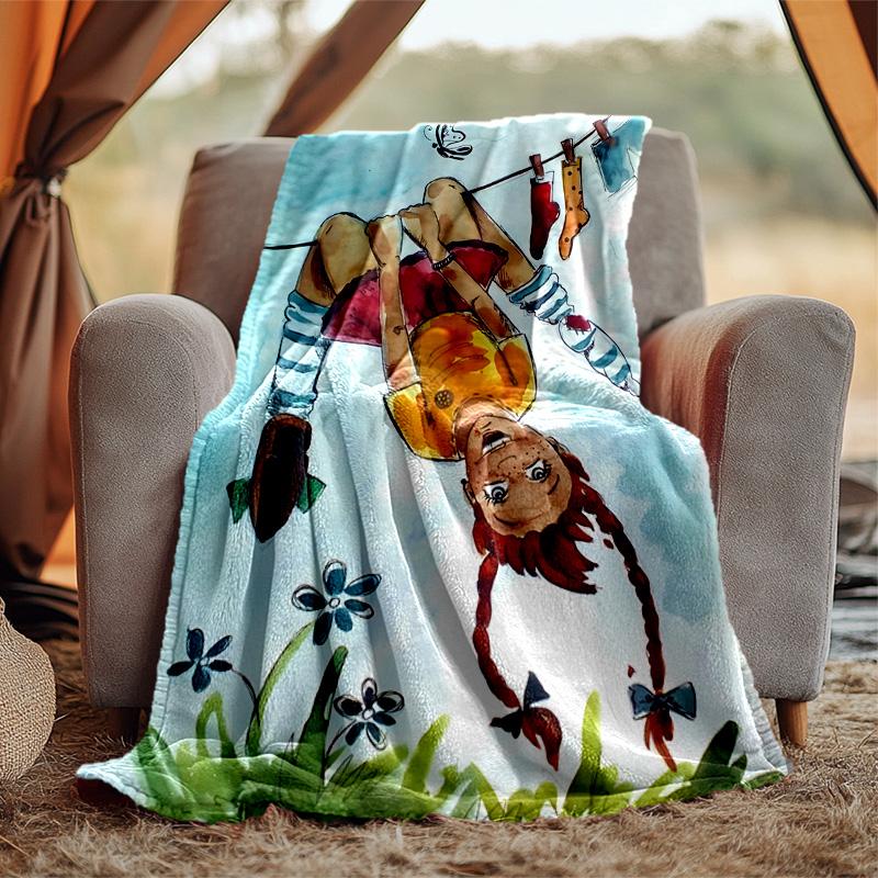 Manta de Franela Pippi Suave Cálida para Todas las Estaciones, Diseño para Acampar, Viajes en Coche, Senderismo Sofá, Cama, Oficina Regalo Perfecto para Fiestas