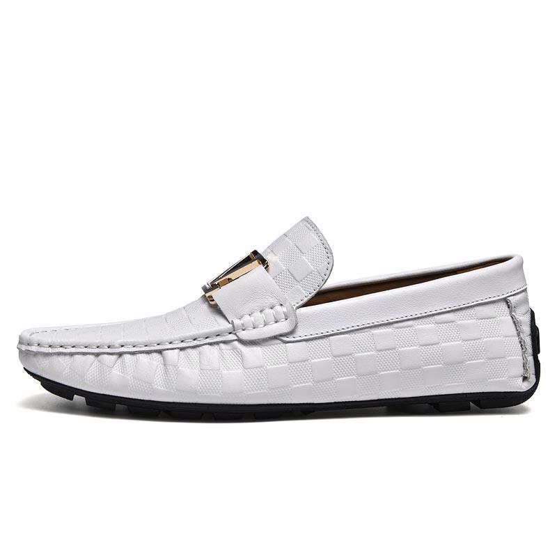 Embossed Plaid Leather Casual Shoes Doudou Shoes Trendy Round Head Versatile Men's Shoes Lazy Driving Shoes