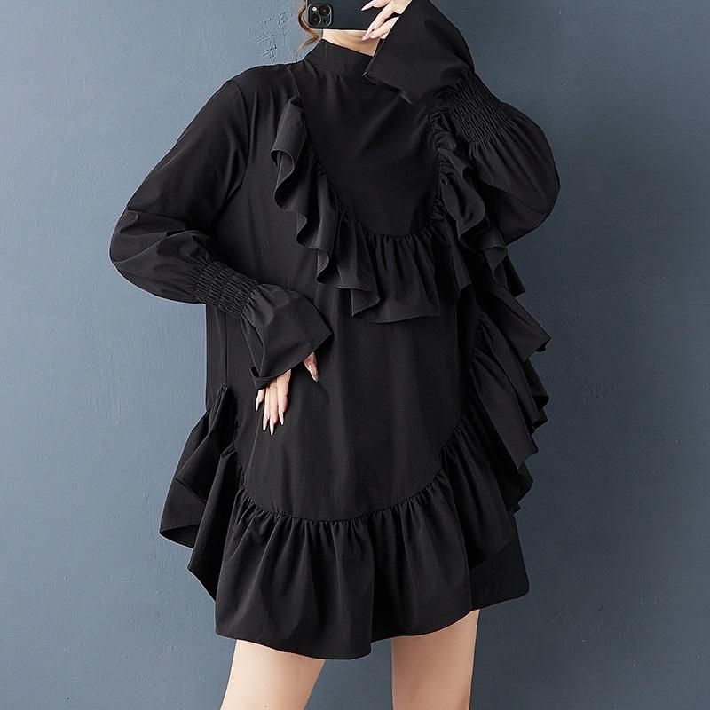 Long sleeve plus size Black vintage new in dresses for women casual loose mini short spring autumn dress