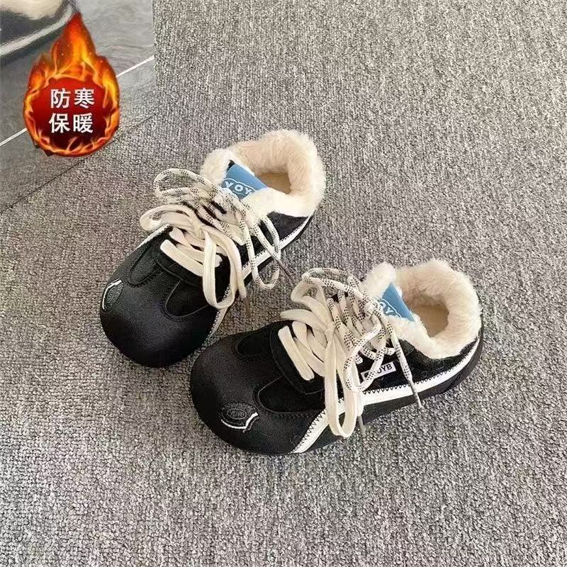 Round Head Two Cotton Shoes Velvet Cotton Shoes German Training Shoes Winter New Retro Thermal Board Shoes