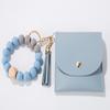 Food Grade Keychain Bracelet Silicone Wallet With Wood Bead and Wallet Women's Key Chain Bangle With Tassel and Purse