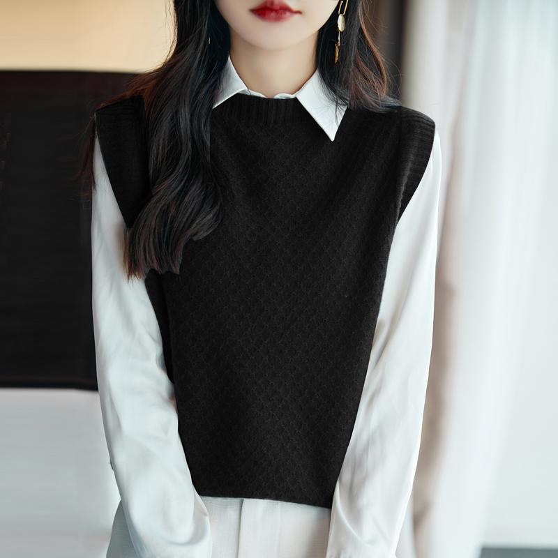 

Жіноча кашемірова жилетка Qinghe кашемір 30% кашемір 70% шерсть Жіноча кашемірова жилетка осінньо-зимова м яка і тепла XL чорний