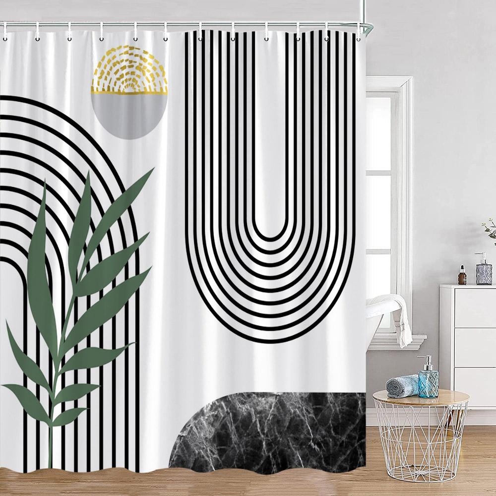 Abstrakta duschdraperier Nordisk mid-century-stil Badrumsdekorationer Modern minimalistisk badkarsgardin Polyester Badrumsdekor