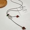 Retro Leather Rope Necklace with Wooden Alloy Pendant for Cotton and Linen Sweaters