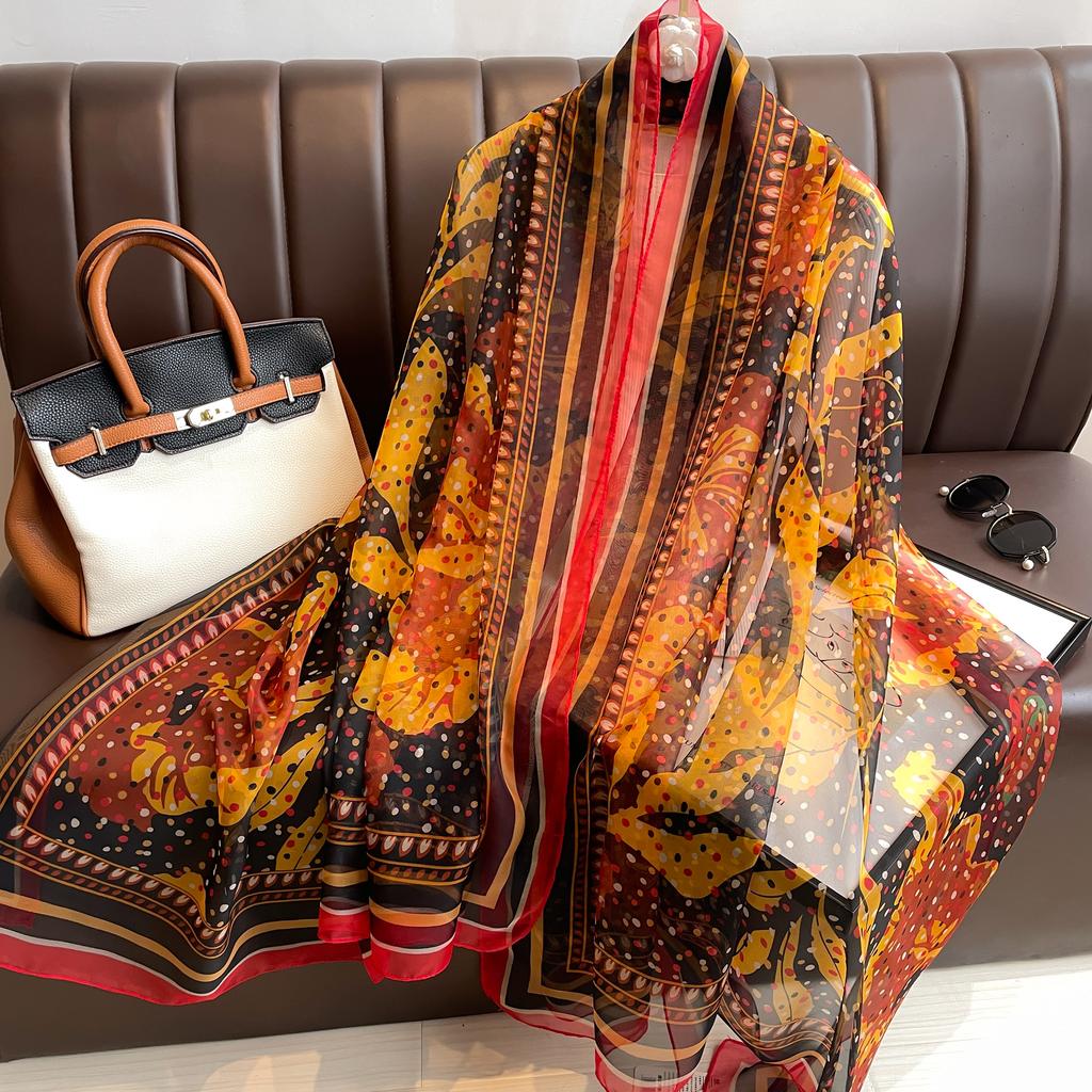 NEW Elegance Scarf Spring Summer Women Beach Sunscreen Fashion Soft Shawl High Quality Silk Lady Popular Print Scarves Hijab