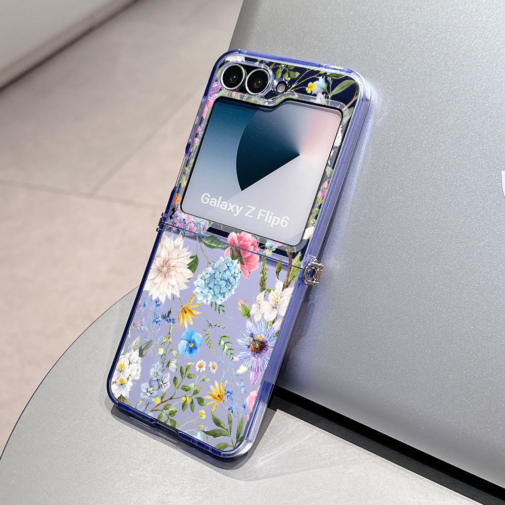

Summer Flower Fashion Metal Connector Phone Case for Samsung Galaxy Z Flip3 Flip4 Flip5 Flip6 Flip7 Candy Color Soft TPU Cover Samsung Z Flip7 5G