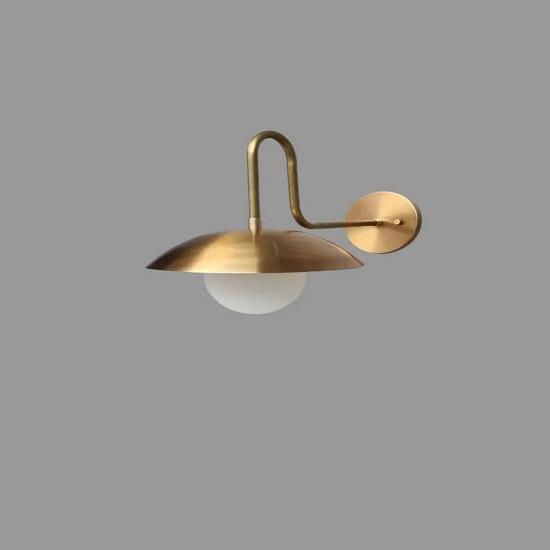 Gooseneck Brass Wall Sconce with Globe — Curved‑Arm Indoor/Outdoor Light Fixture