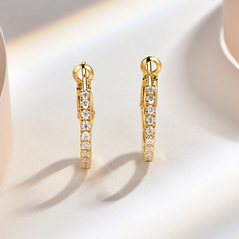 Japanese 925 Silver Moissanite Diamond Round Earrings with U-shaped Backs - Exquisite Women's Accessories