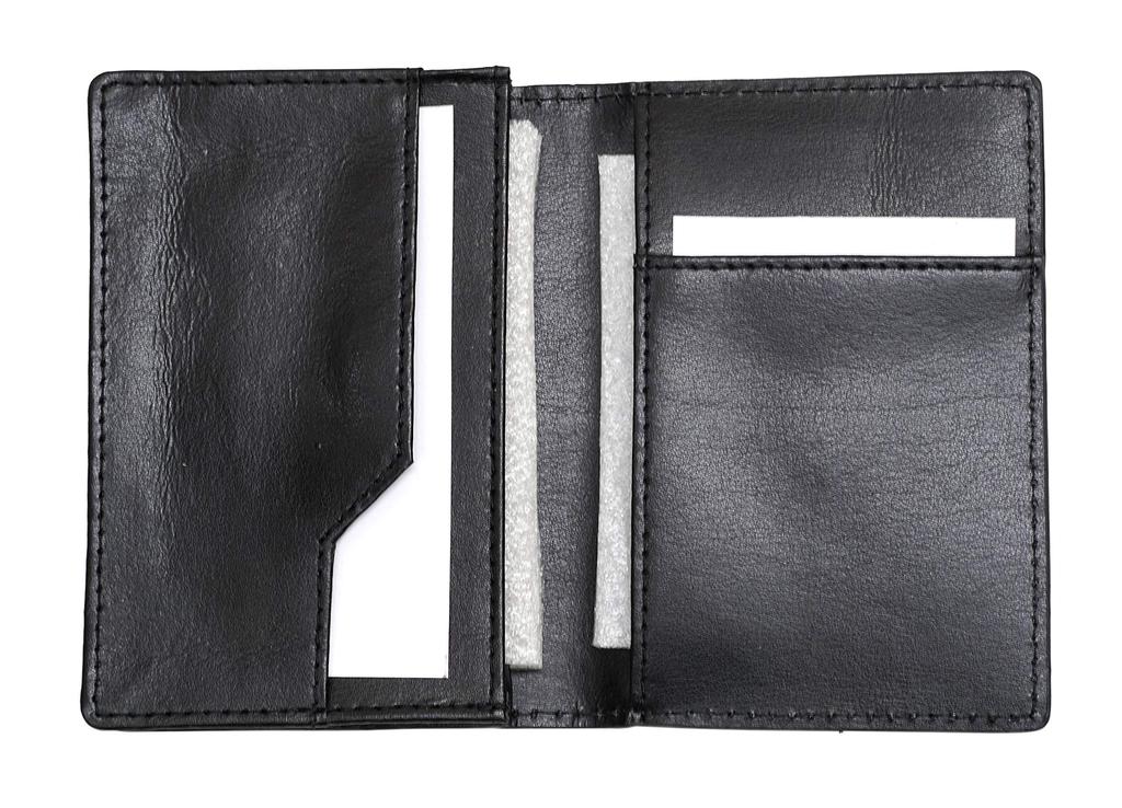 Recycled Cowhide Leather Business Card Holder with Lasting Piece Metal Rotating Ballpoint Pen 4-Pocket Set, Blue, T23-LS030B-TK23-L