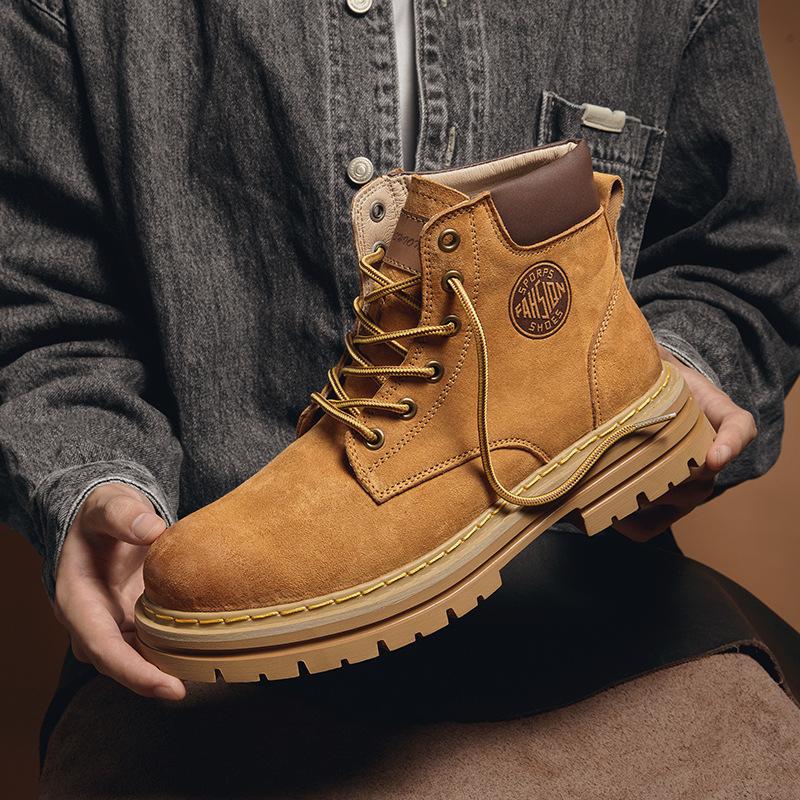 Martin Boots Men's Genuine Leather Big Yellow Boots In Autumn and Winter British Style High Top Middle Top Work Clothes Plus Velvet Cotton Shoes