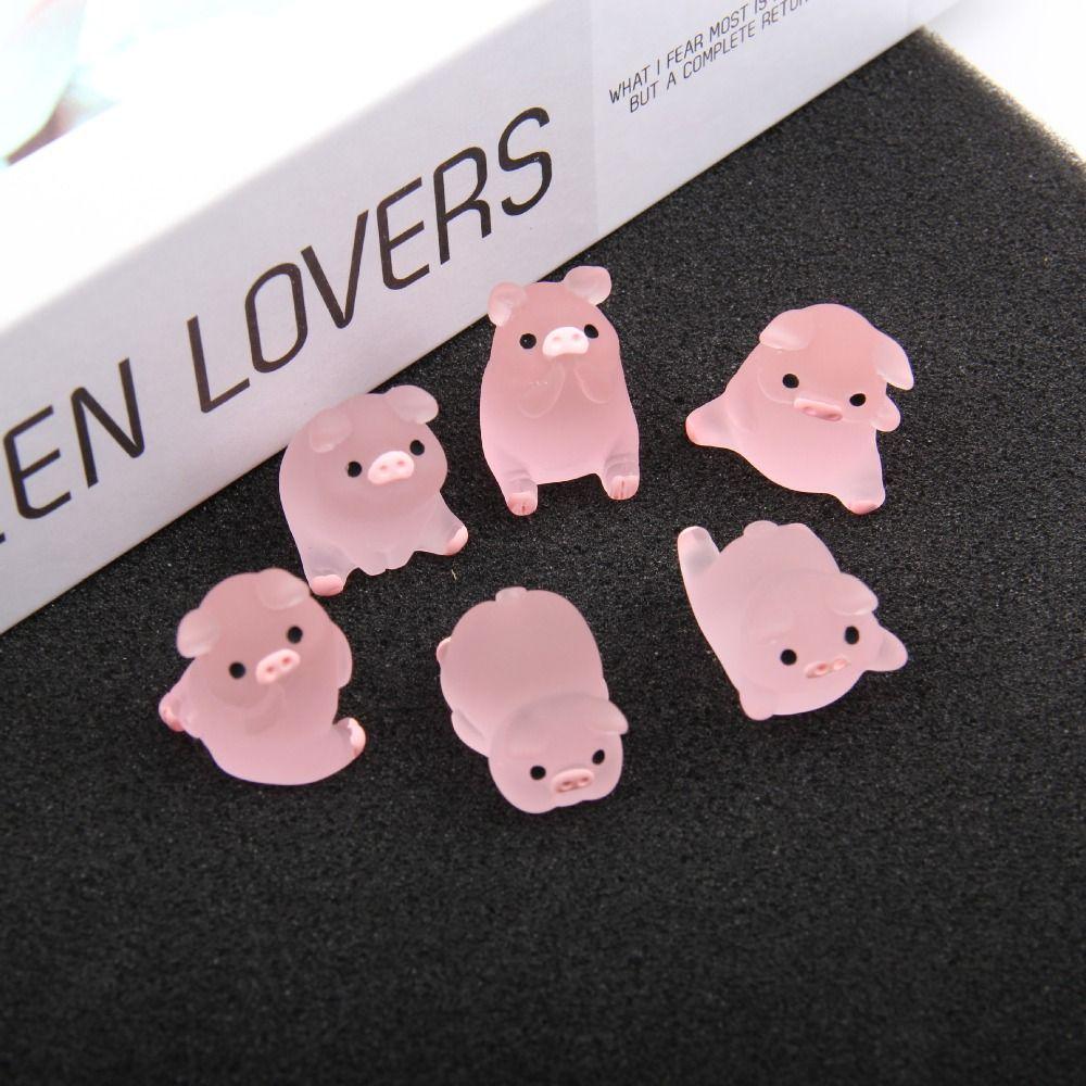 20pcs Luminous Mini Ornament Glowing Microlandscape Decoration Pink Piggy Doll Toy  Doll House Decor