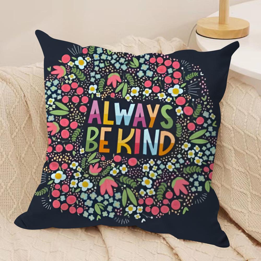 Be Kind Flowers Cushion Cover Short Plush Doublesided Print Square Throw Pillow Covers Sofa Home Cushion Decor