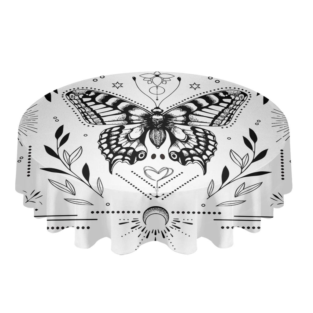 Sun Flower Butterfly Lines Round Tablecloth Waterproof Table Cover For Wedding Party Decoration Dining Table Cover