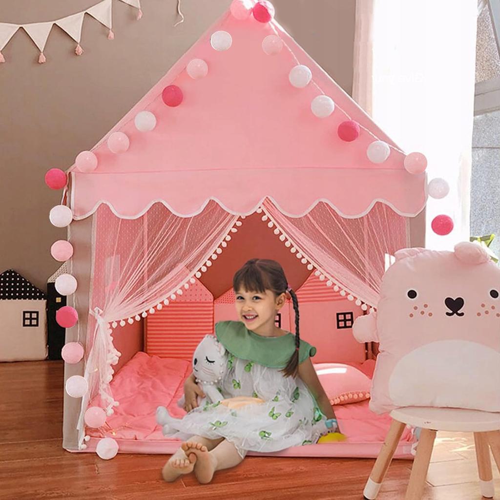 Children's Tent House Castle Palace For Room Garden House + Pink LED Lights