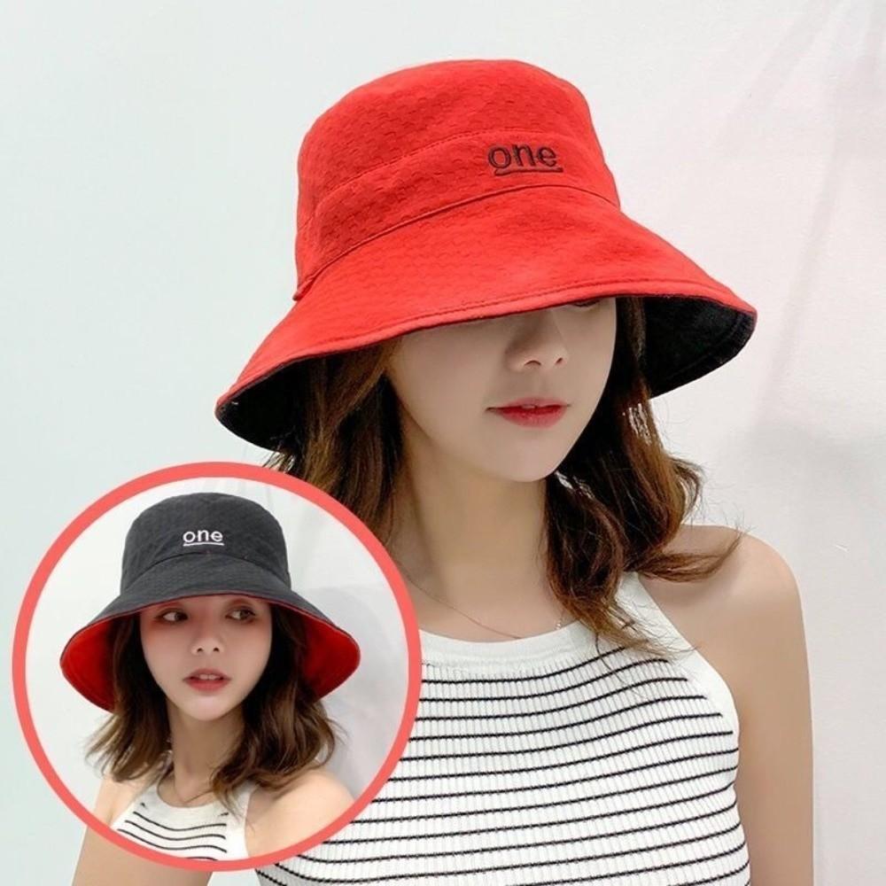 Double-Sided Fisherman Hat Large Brim Sun Hat Fashion Bucket Hat красный