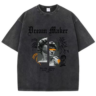 Trend Damen Baumwolle Gewaschene T-Shirts Dream Maker Tapfere Skulptur Druck T-Shirts Locker O-Ausschnitt Abgenutzte Oberteile Damenkleidung