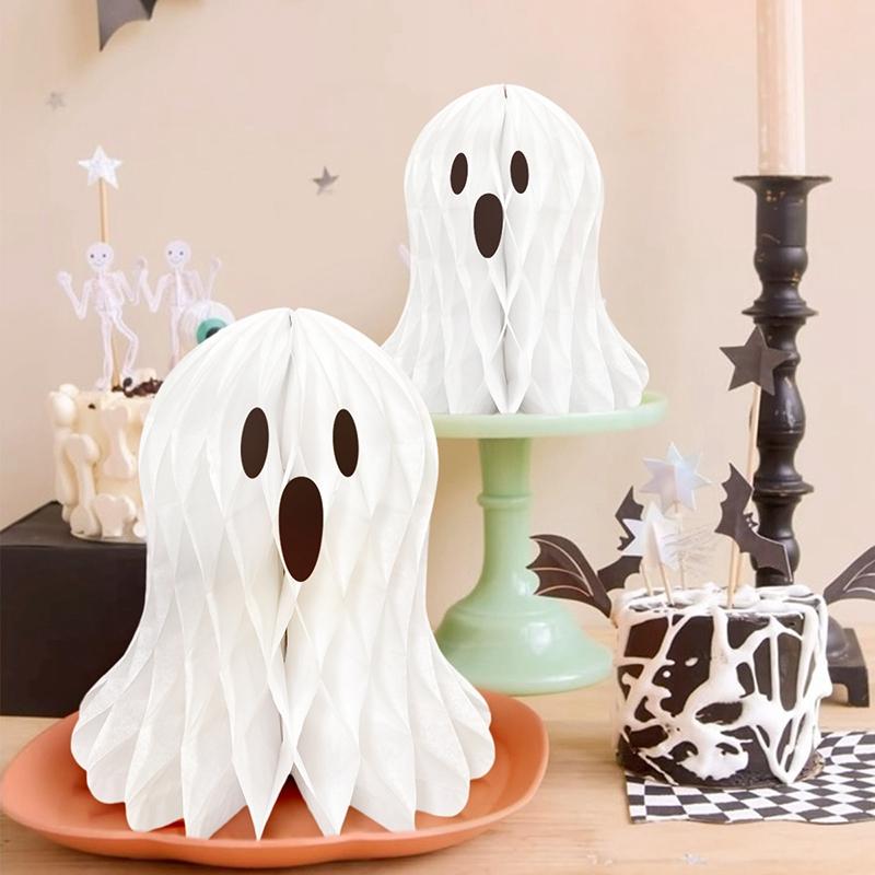 Halloween Paper Honeycomb Decorations Black Cat Ghost Pumpkin Spider Desktop Ornaments Spooky Party Props Haunted House Decor