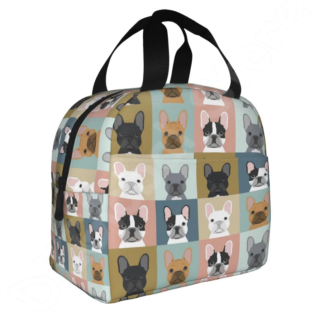 French Bulldogs Dog Insulated Lunch Bag for Women Men and Kids Large and Reusable Handle Freezable Work School Travel Tote Bags