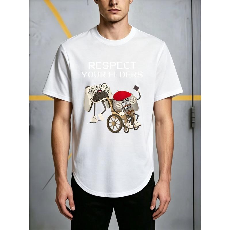 European Size Men S Respect Your Elders Graphic Crew Neck T-Shirt - Whimsical Gaming Humor, Soft And Breathable, Fun Print Design S