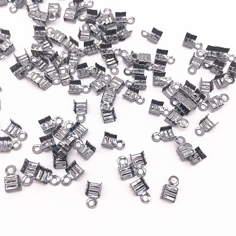 200Pcs 3.5x7/2.5x5.5mm Small Cord End Tip Fold Over Three-wire Clasp Crimp Bead Connector DIY Jewelry Making For Accessories