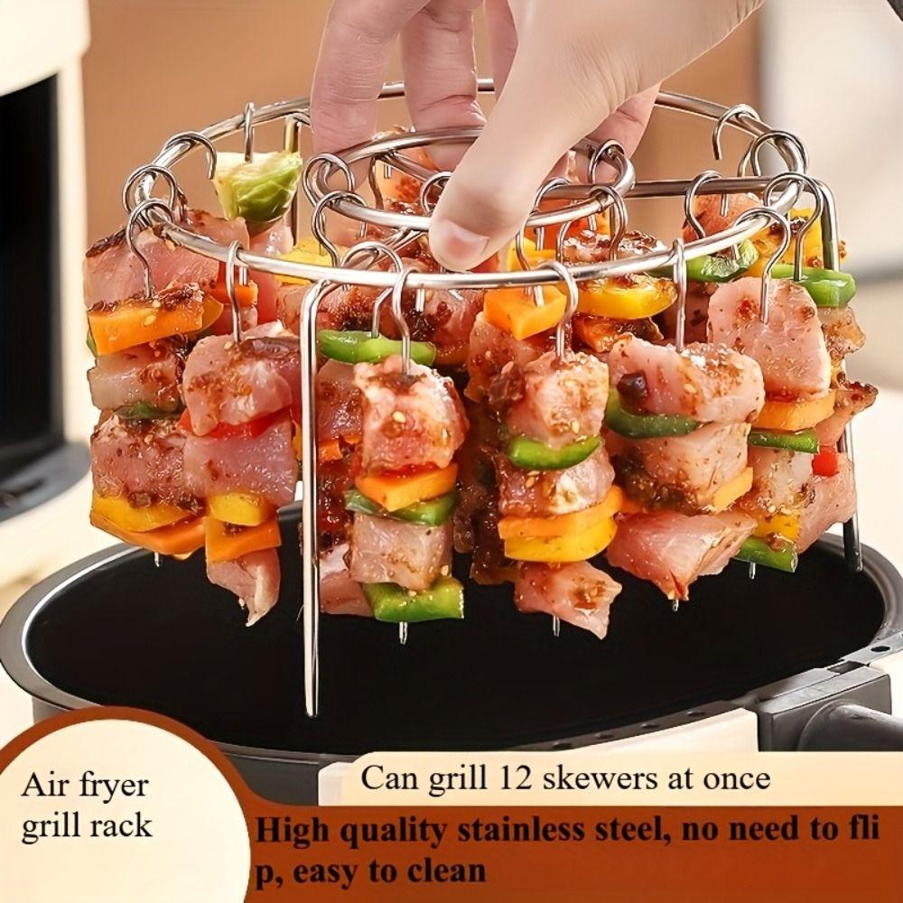 Non-Stick Air Fryer Skewer Stand Stainless Steel Barbecue Skewer Bracket  Outdoor Indoor Cooking
