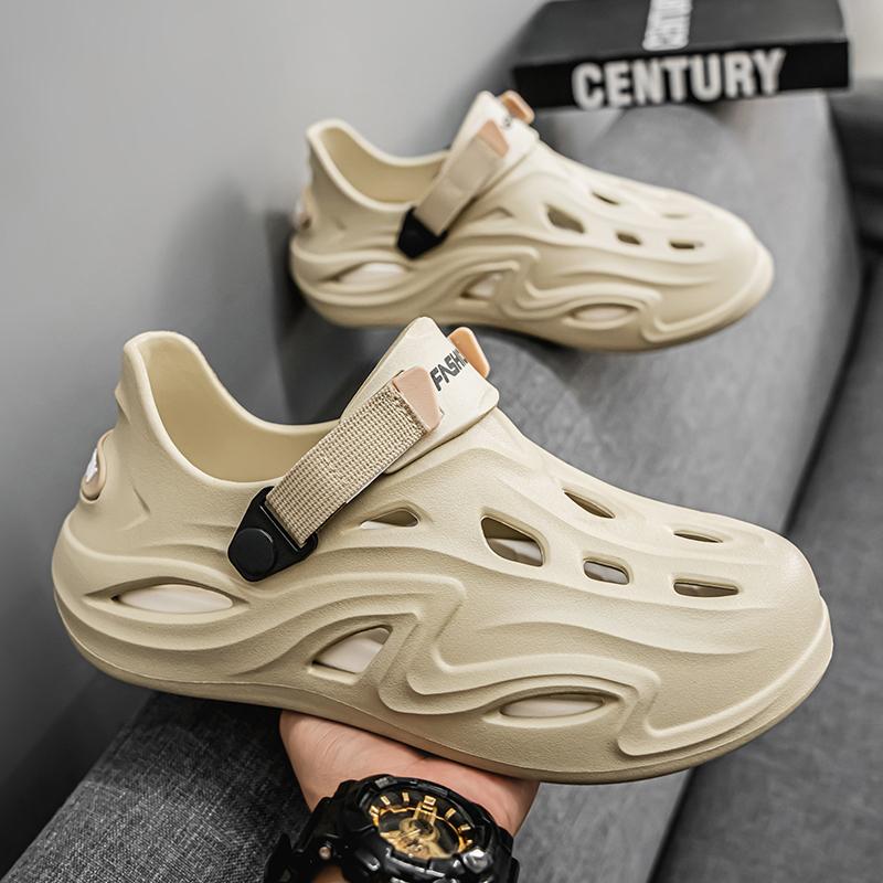 New Mens EVA Water Proof Shoes Summer Men's Solid Colors Hollow Slippers Men Slip-on Soft Sandals Man Outdoor Non-Slip Slides