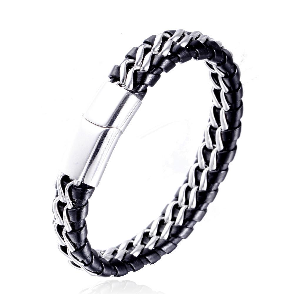 Fashion Bracelet, Men's Bracelet, Leather Rope Double Chain Braided Bracelet