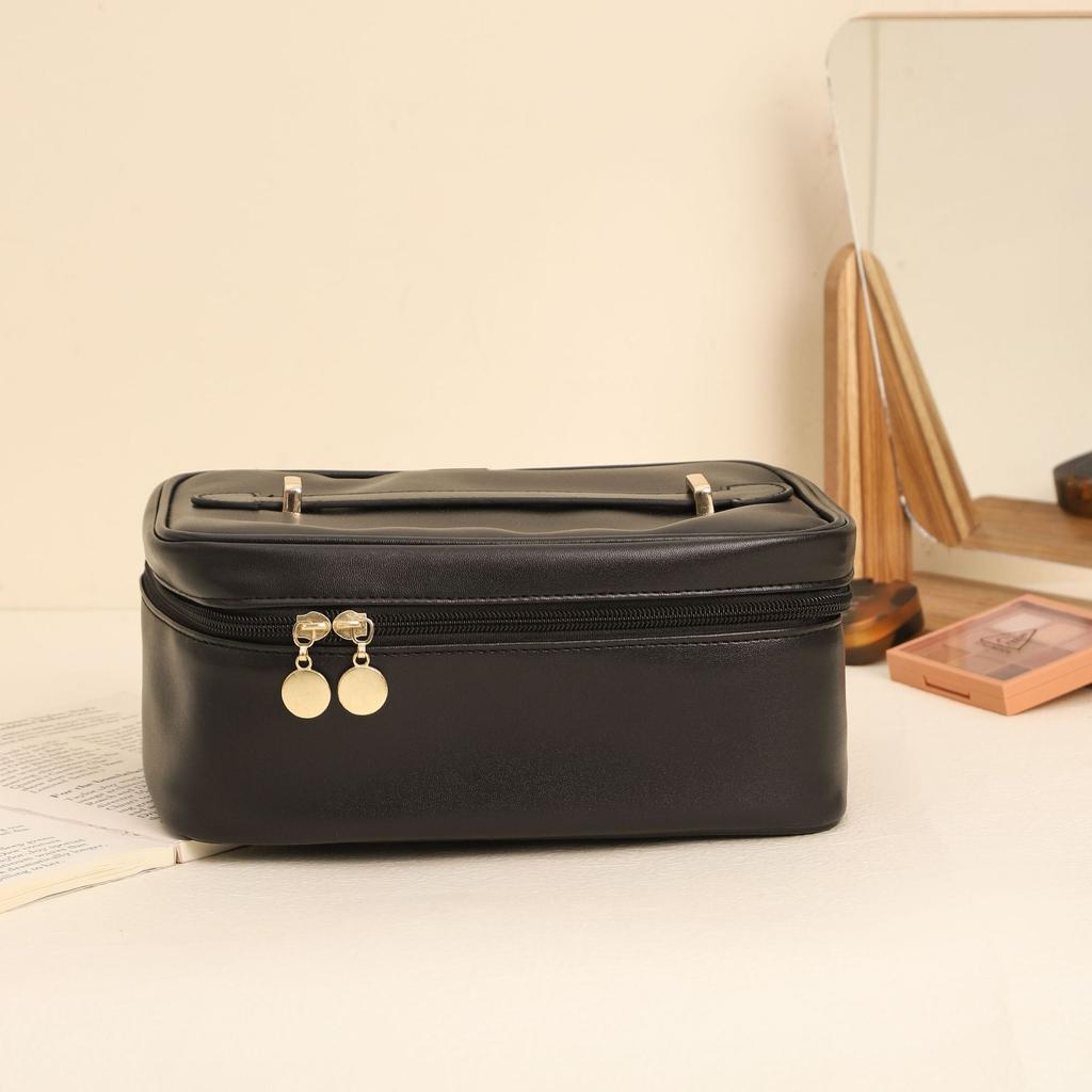 Cosmetic Bag Fashion Square Leather Portable Handheld Makeup Bag Short Trip Toiletries Storage Cosmetic Bag