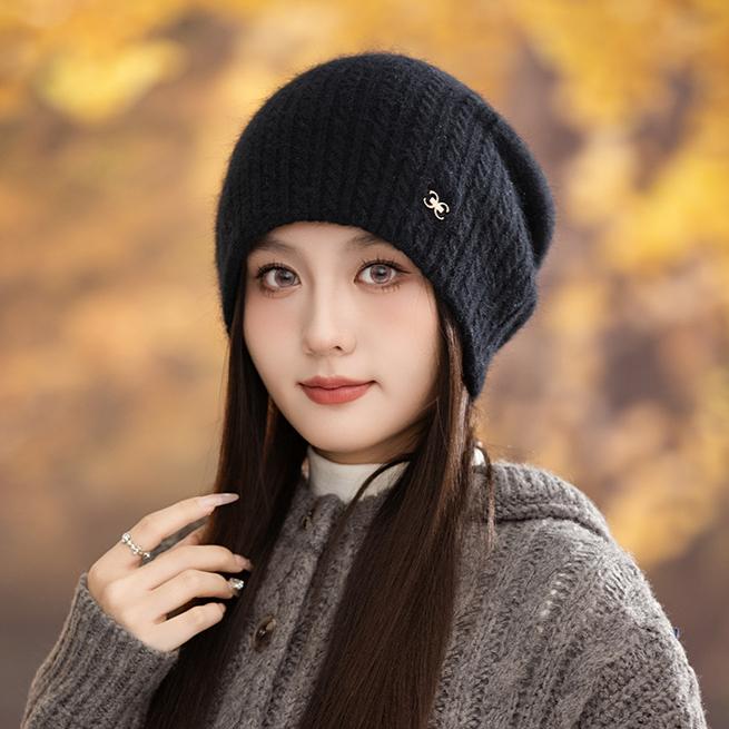 Autumn and Winter Plush Wool Hat Women's Warm Knitted Hat Thickened Stack Hat Headgear New