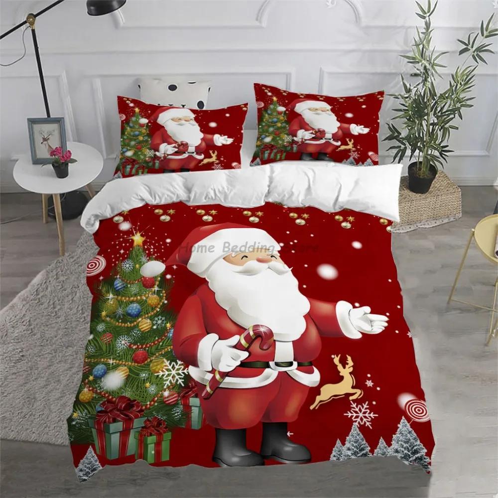 Happy New Year Duvet Cover Set Soft and Breathable Home Decoration Cartoon Santa Claus Reindeer Merry Christmas Bedding Set