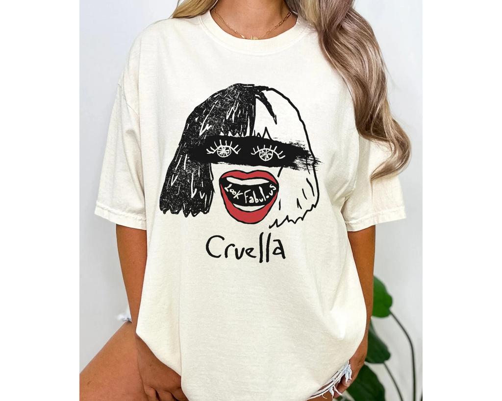 Disney Cruella Look Fabulous Sketch T-shirt 100% Cotone Magliette Uomo Top Unisex Adulto Bambino Maglietta 401123